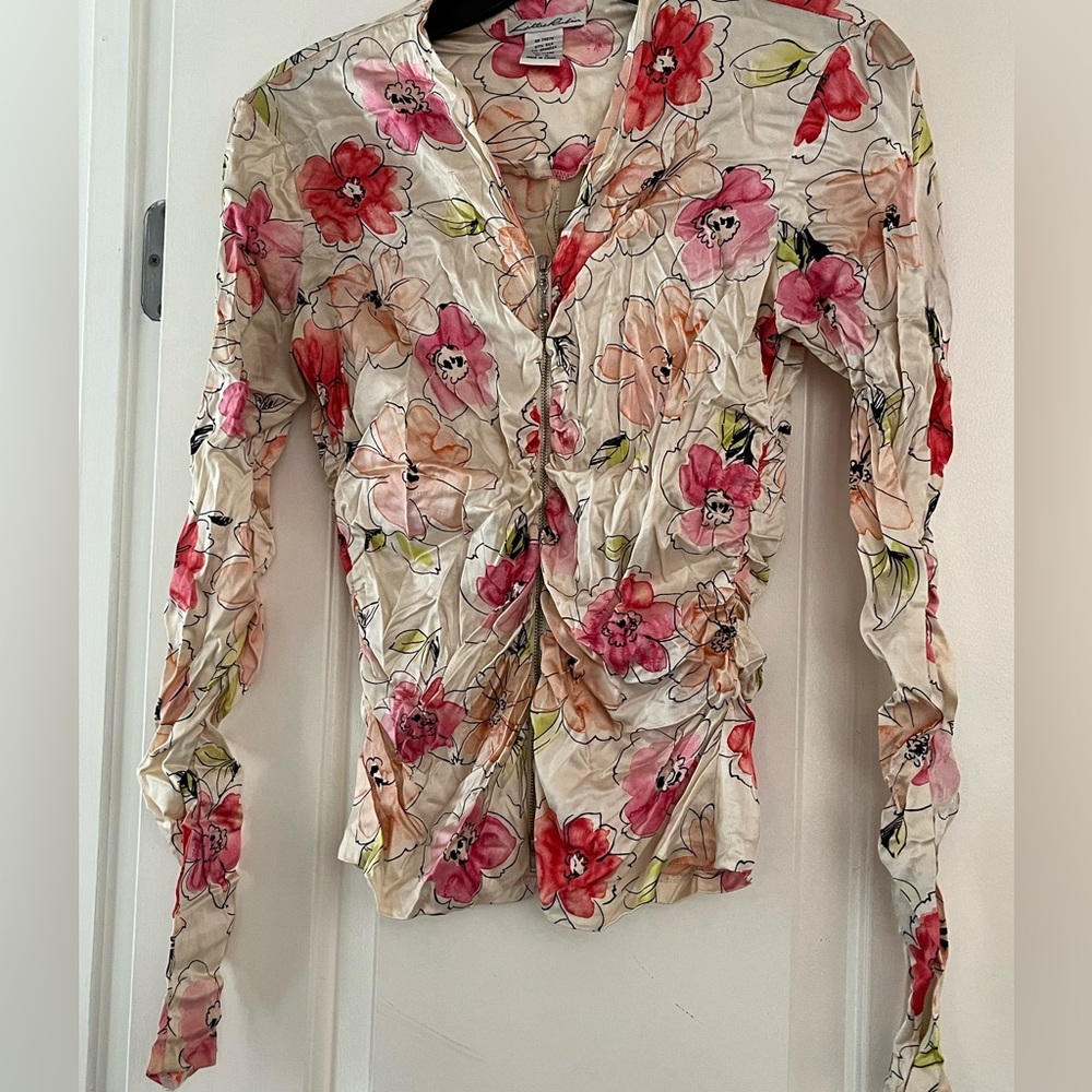 Lilie Rubin Silk Floral Women's Top with Zipper Detail